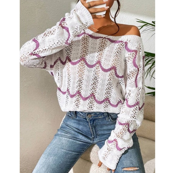 Twist Back Pearl Detail Pointelle Knit Sweater - Picture 5 of 6